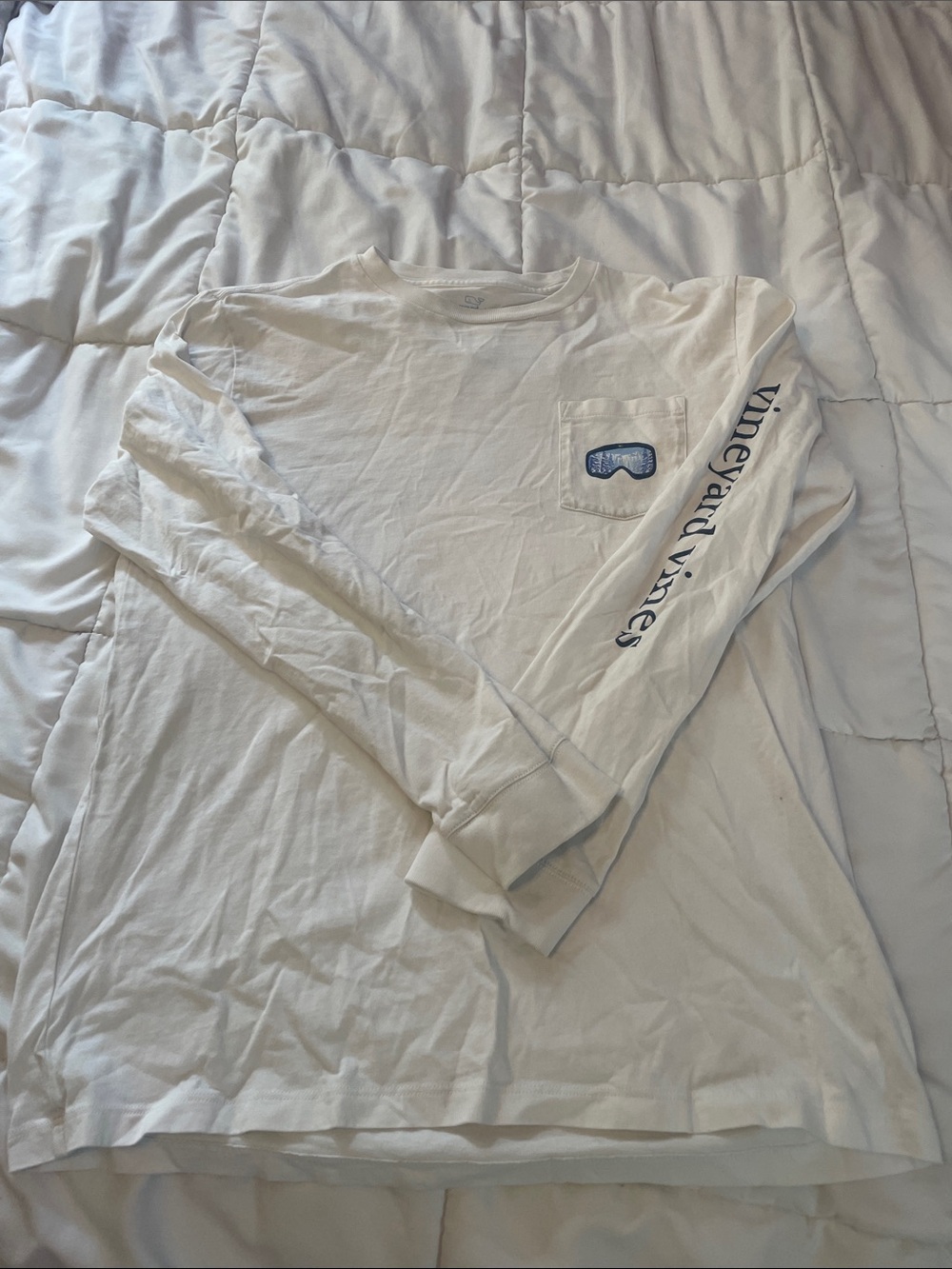 Vineyard Vines White Long-Sleeve Pocket Tee with Navy Logo Sleeve XL Mens Ski